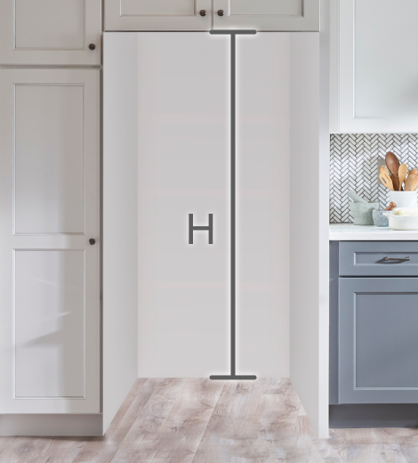 Cabinet opening with height measurement line