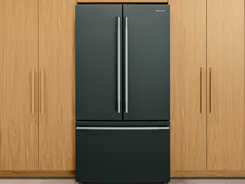 Juniper KitchenAid® French door refrigerator with stainless steel handles