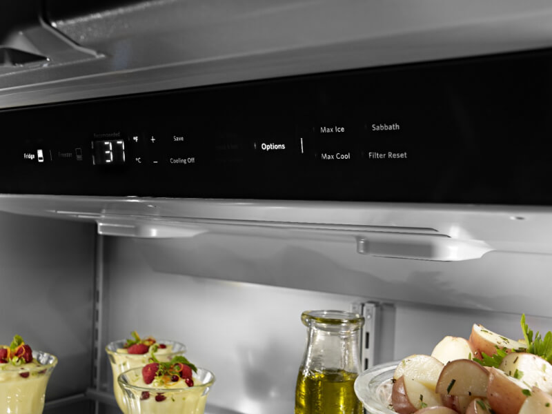 Close-up of KitchenAid® refrigerator control panel