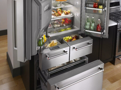 KitchenAid® 5-door refrigerator filled with food