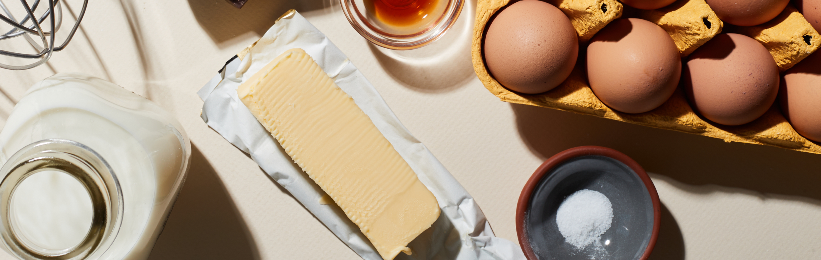 Eggs and butter on a countertop