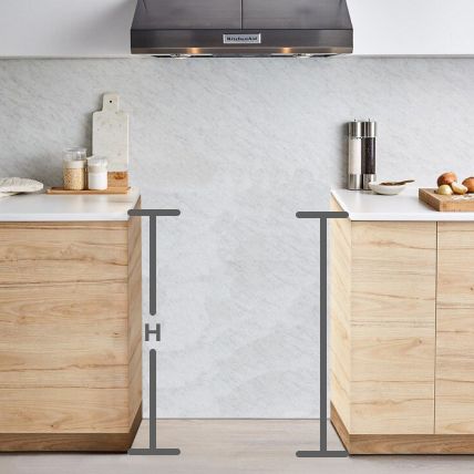 Black range with appliance height diagrammed