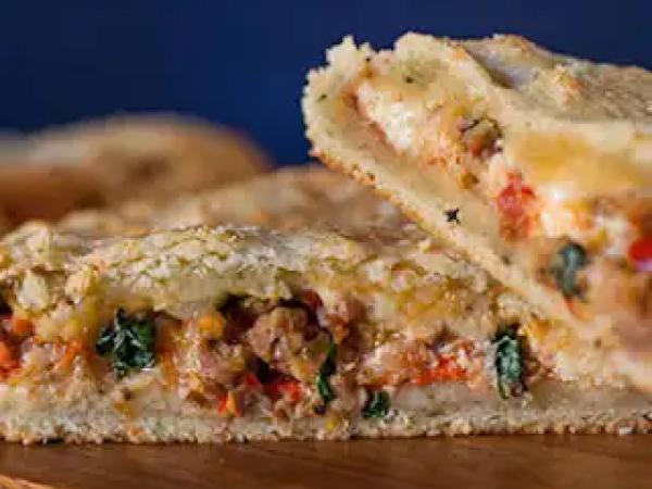 Calzone sliced in half