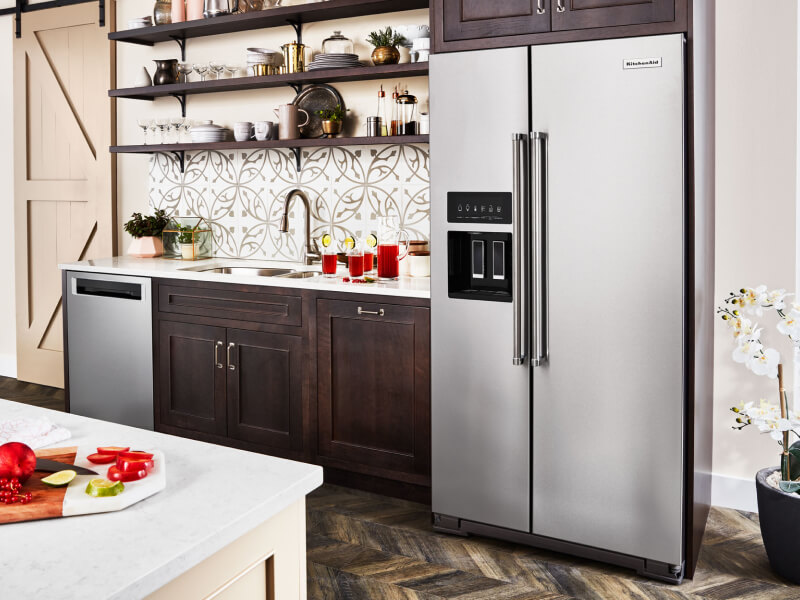 KitchenAid® side by side refrigerator in a kitchen KitchenAid® side by side refrigerator in a kitchen
