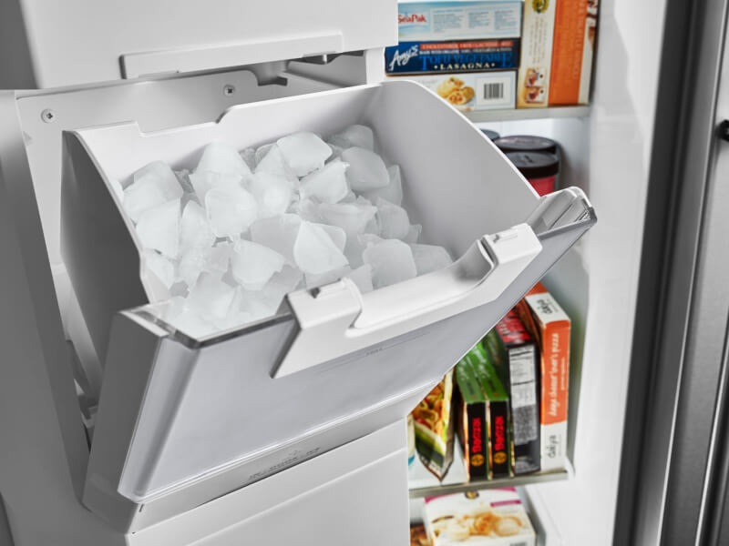 Ice in a refrigerator ice maker Ice in a refrigerator ice maker