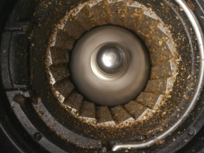 Interior of a burr coffee grinder. Interior of a burr coffee grinder.