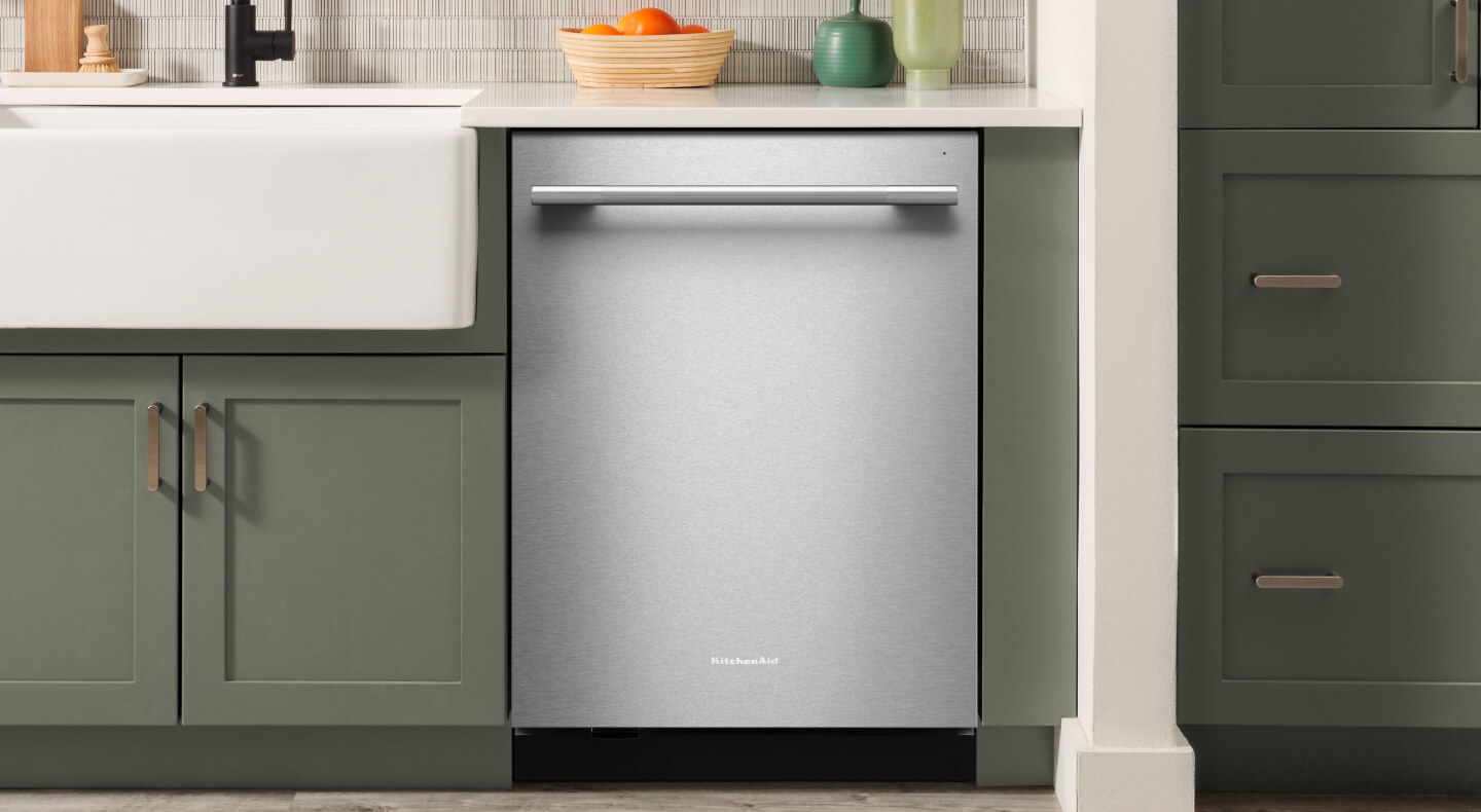KitchenAid® dishwasher in sage green cabinetry