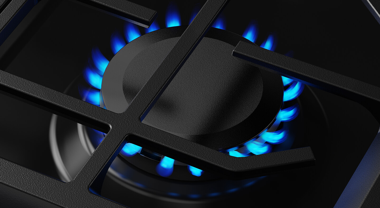 Close-up of blue flame on gas burner