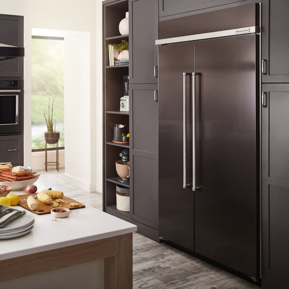 Black stainless refrigerator style in modern kitchen Black stainless refrigerator style in modern kitchen
