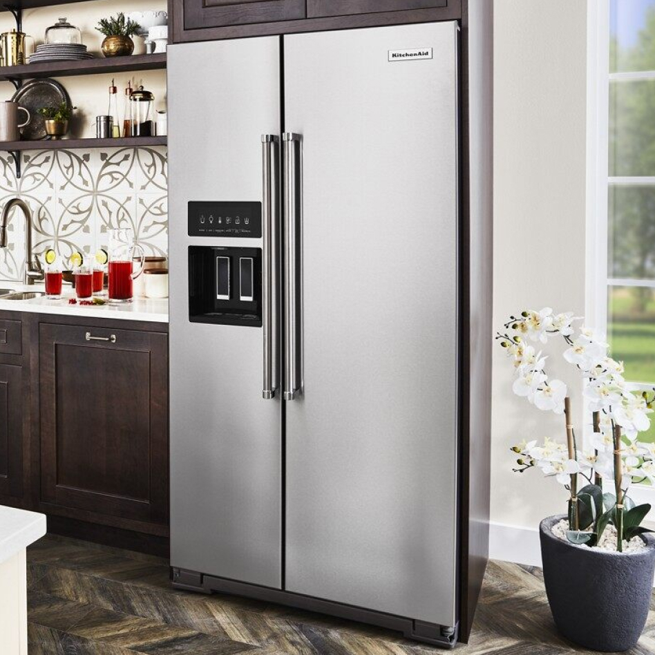 Stainless steel counter-depth refrigerator style in kitchen Stainless steel counter-depth refrigerator style in kitchen