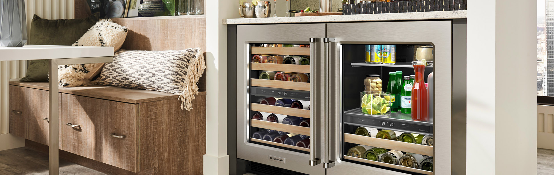Stainless steel KitchenAid® undercounter beverage center