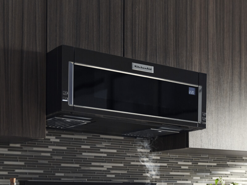 An over-the-range KitchenAid® microwave with 800-1000 watts