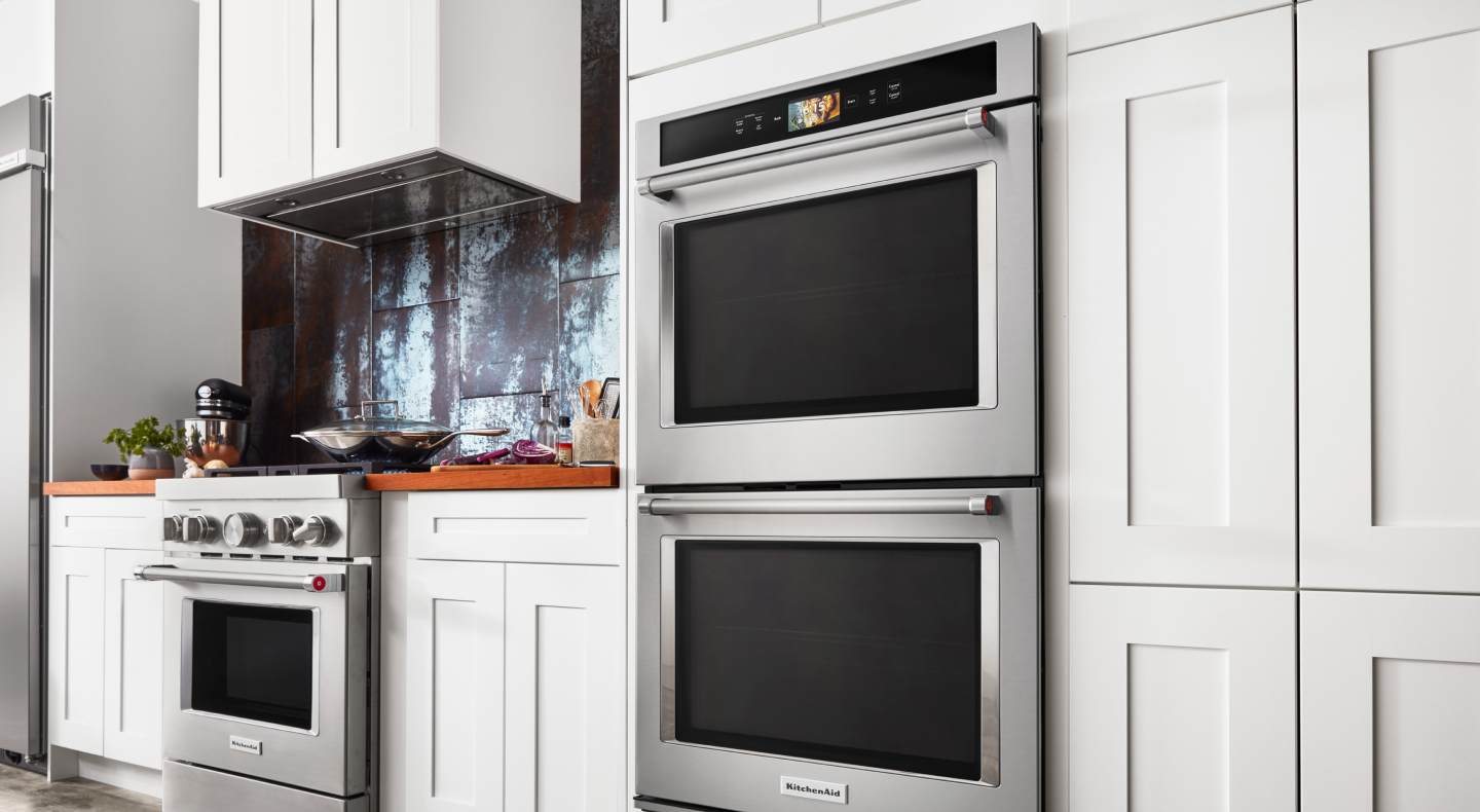 KitchenAid® Double Wall Oven in white kitchen