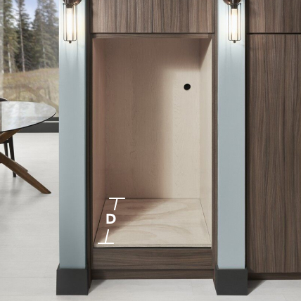 Cabinet opening with depth measurement line