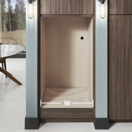 Cabinet opening with a width measurement line