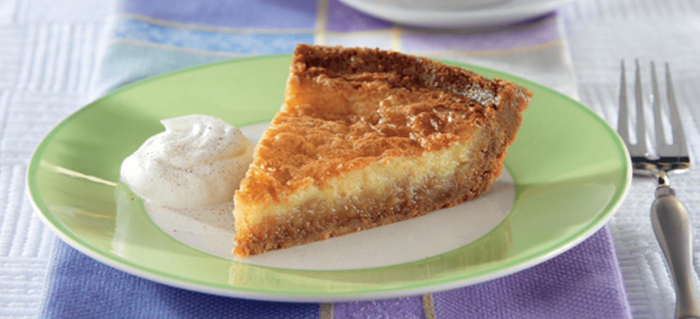 Slice of buttermilk pie on plate Slice of buttermilk pie on plate