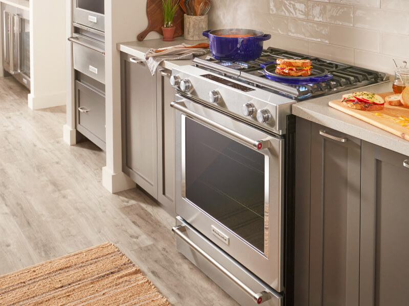 Stainless steel KitchenAid® Slide-In Gas Range