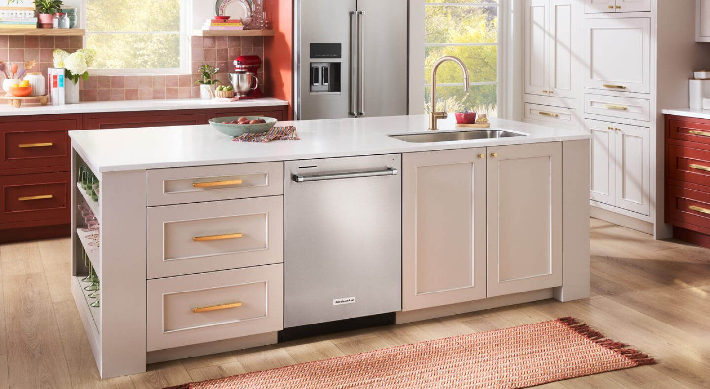 Stainless steel KitchenAid® dishwasher with a bar handle