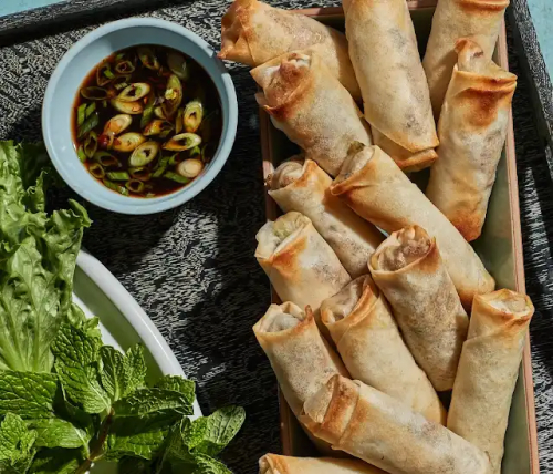 Air fryer pork and shrimp spring rolls