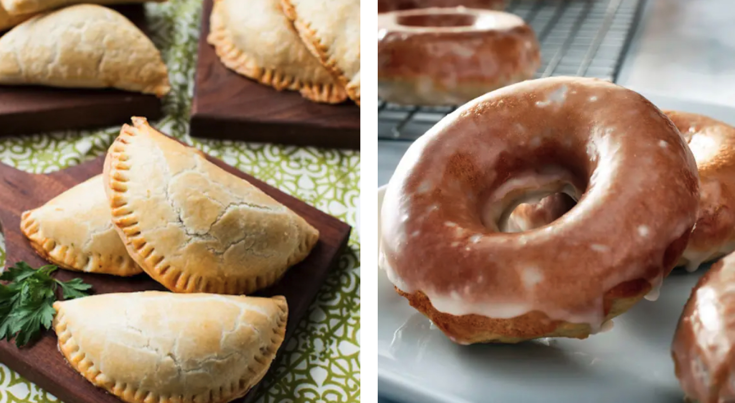 Homemade empanadas and glazed donuts Homemade empanadas and glazed donuts