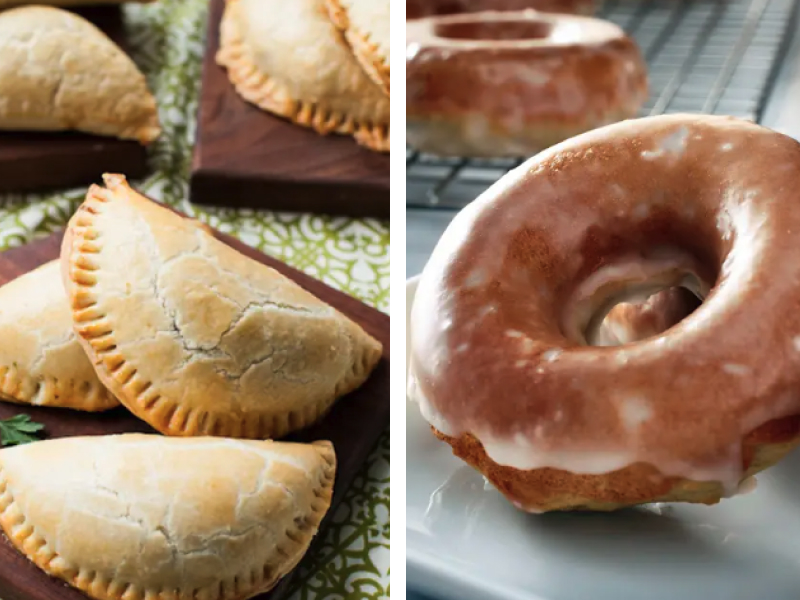 Homemade empanadas and glazed donuts Homemade empanadas and glazed donuts