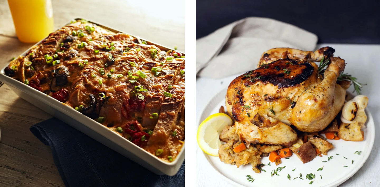 Breakfast strata and sourdough stuffing with chicken Breakfast strata and sourdough stuffing with chicken