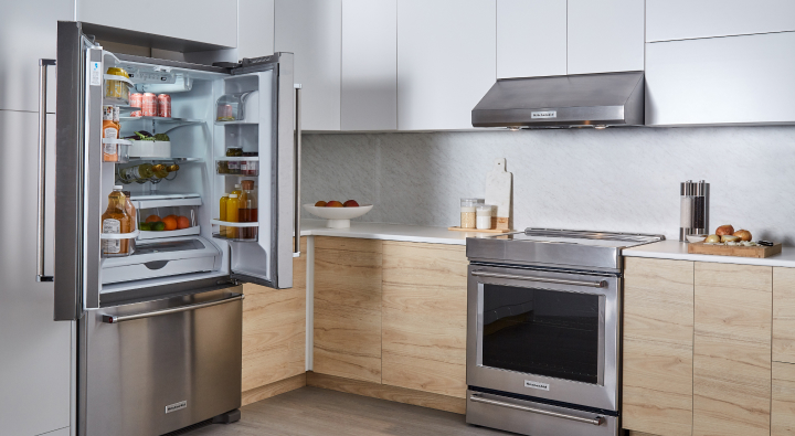 Stainless steel KitchenAid®  appliances in a modern kitchen Stainless steel KitchenAid®  appliances in a modern kitchen