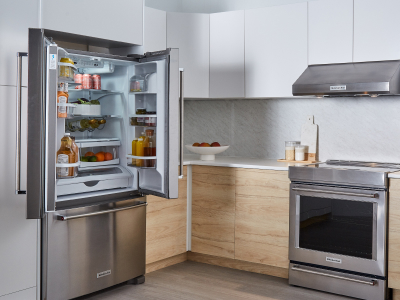 Stainless steel KitchenAid®  appliances in a modern kitchen Stainless steel KitchenAid®  appliances in a modern kitchen