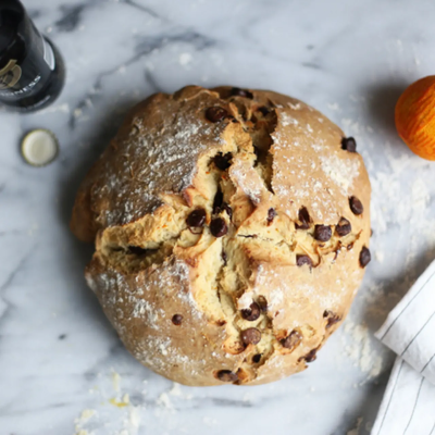 Soda bread topped with raisins