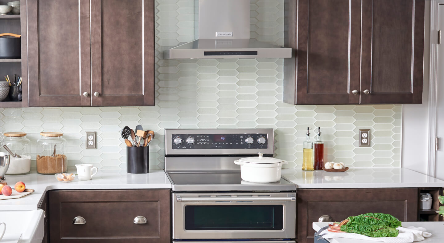 Wall-mount range hood over an electric range Wall-mount range hood over an electric range