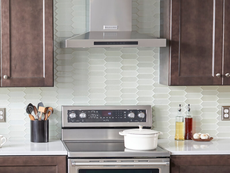 Wall-mount range hood over an electric range Wall-mount range hood over an electric range