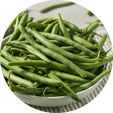 A bowl of unsnapped green beans.