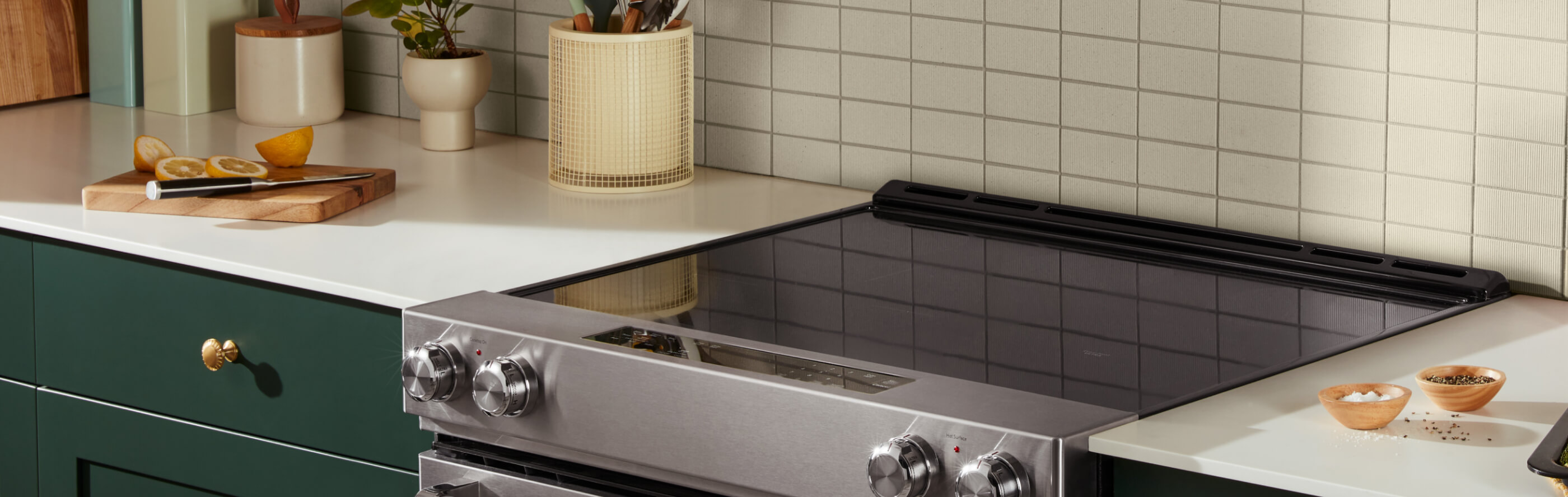 A kitchen with a KitchenAid® electric, slide-in range