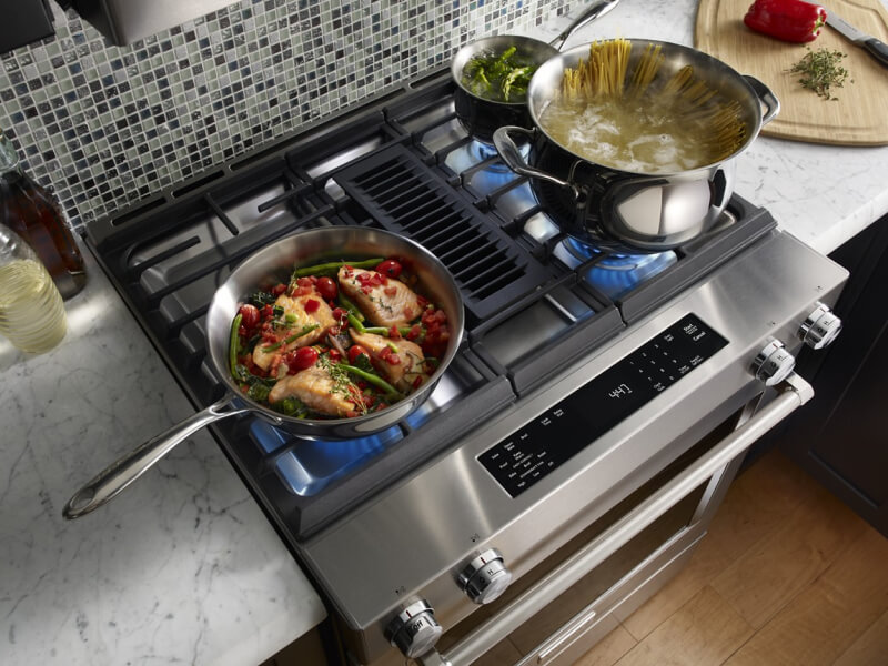 Pots and pans on a gas range