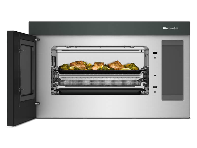 Food in an open over-the-range microwave