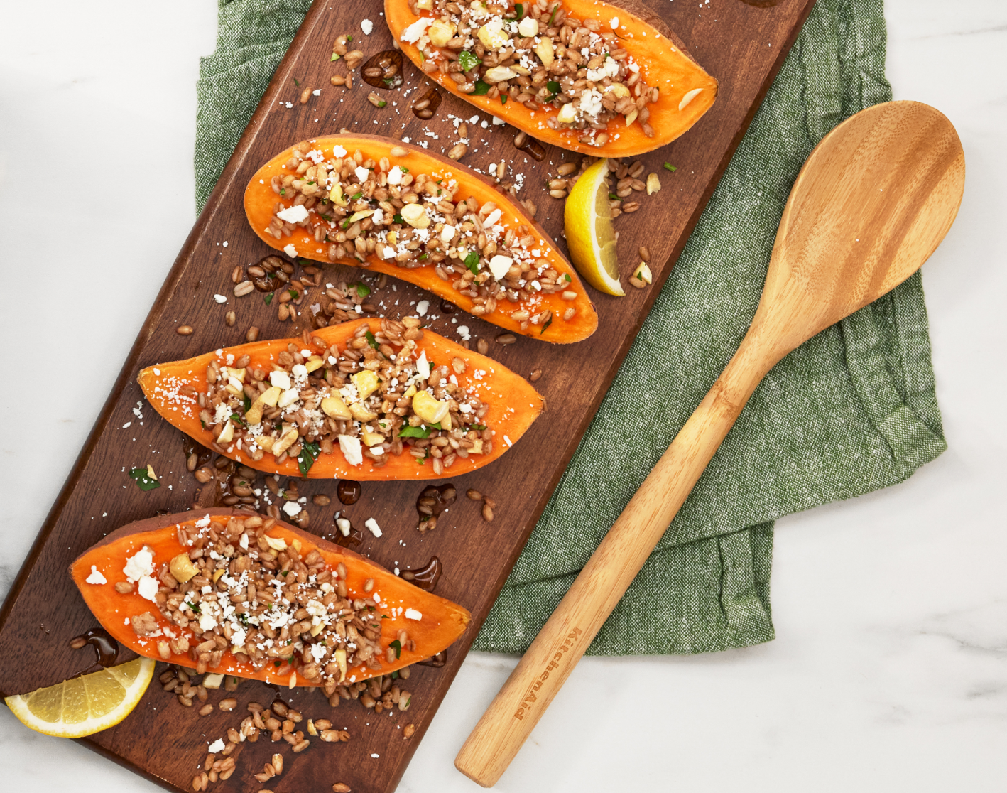 Sweet potatoes filled with grains and beans