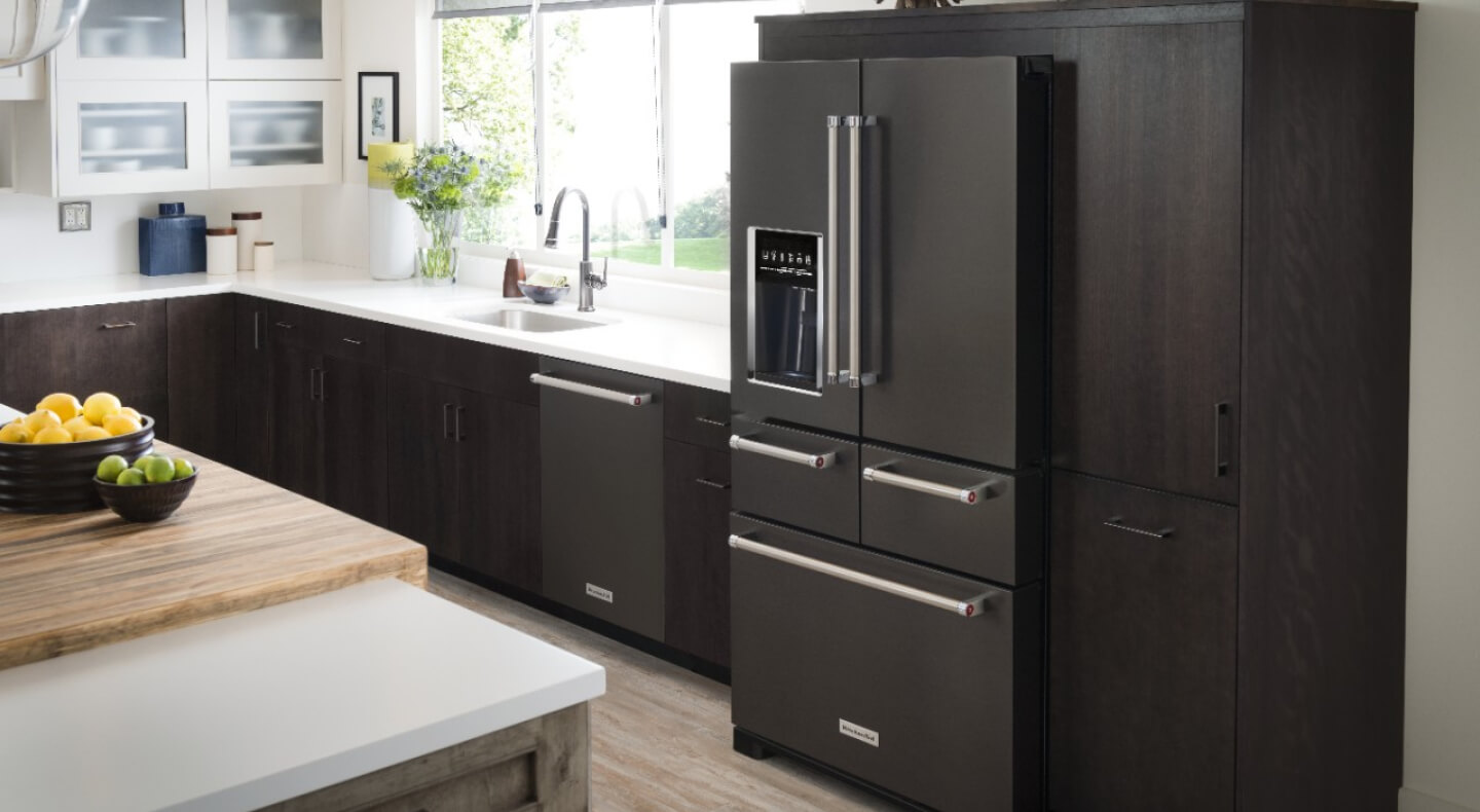 KitchenAid® appliances in dark cabinetry