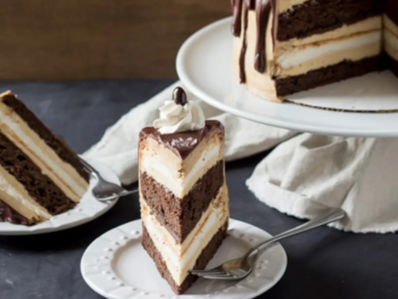 Mocha cake drizzled with chocolate ganache