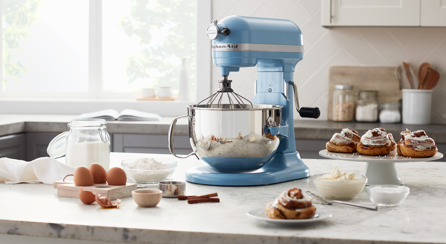 KitchenAid® stand mixer with glazed cinnamon rolls KitchenAid® stand mixer with glazed cinnamon rolls