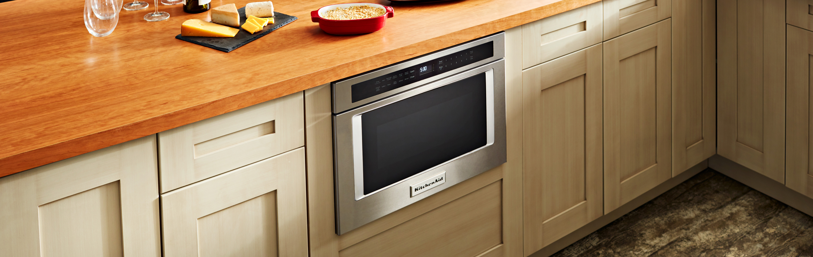 KitchenAid® microwave drawer built into kitchen cabinets