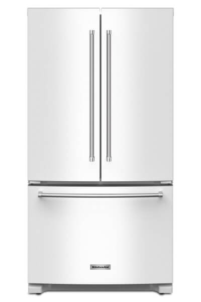 A white KitchenAid® French door refrigerator