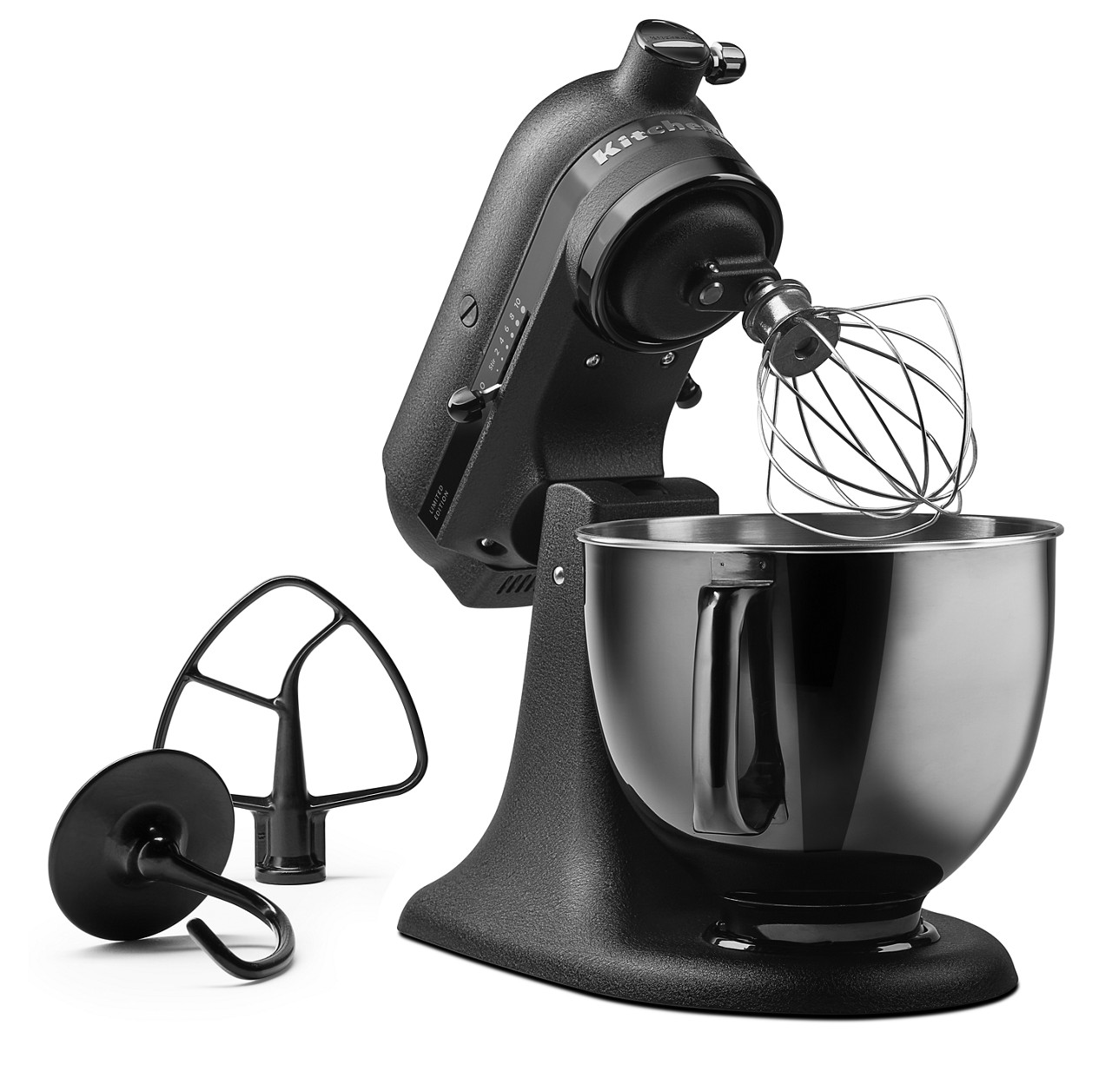 The Black Tie Stand Mixer features all-black finishes and accessories.