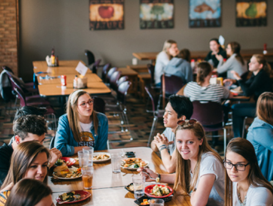 A dashi ramen meal station at Calvin College. 