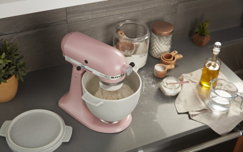 KitchenAid® stand mixer on countertop with baking ingredients