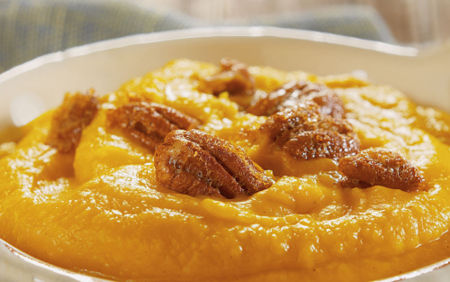 Butternut squash puree topped with candied nuts