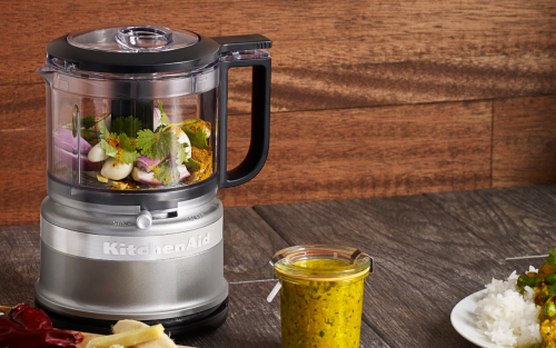 KitchenAid® food chopper blending up cilantro miso dressing