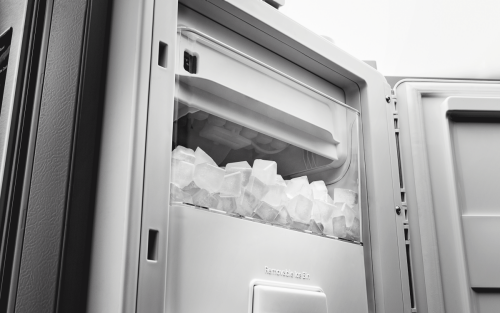 Close-up of a full, in-door ice maker