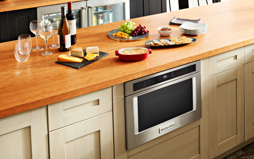 KitchenAid® microwave drawer built into kitchen cabinets