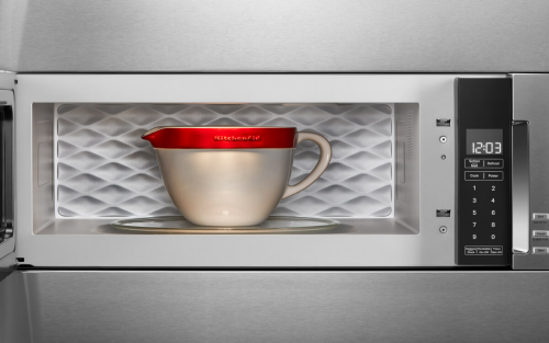 KitchenAid brand dishware inside a KitchenAid® low profile microwave