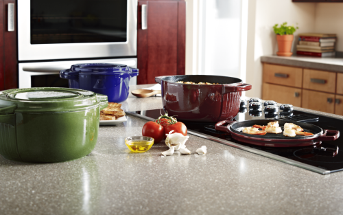 Dutch ovens on a countertop